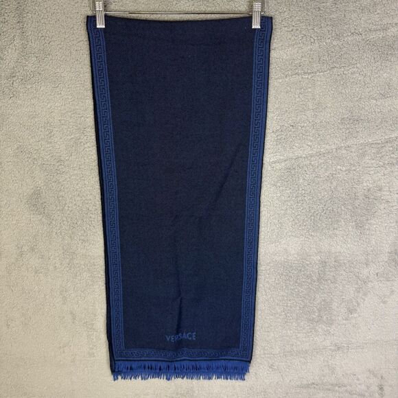 Versace 100% Wool Blue Scarf Unisex - Picture 1 of 7